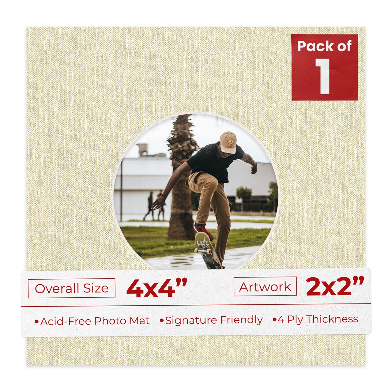 Off White Canvas Mat Board for 4x4 Inch Frames - Circle Opening for 2x2 Photos